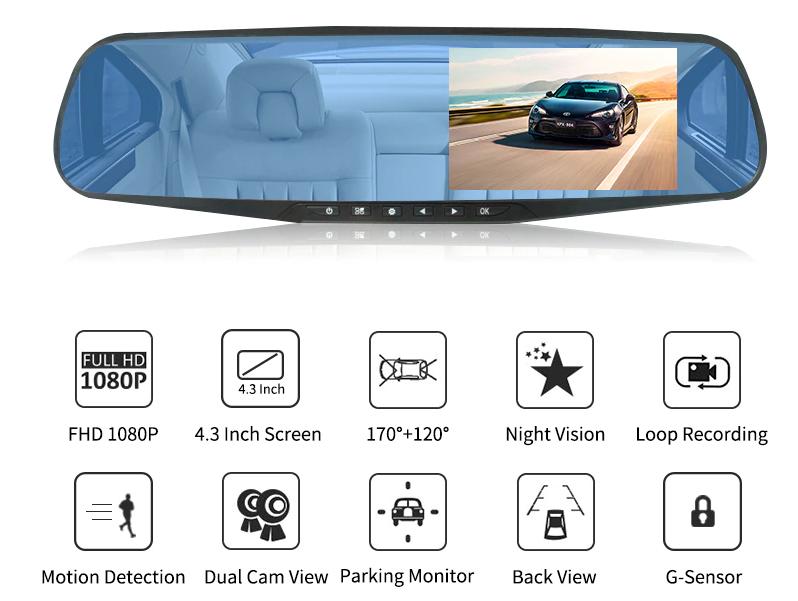 Car Dvr 4.3 Inch Camera Full HD 1080P