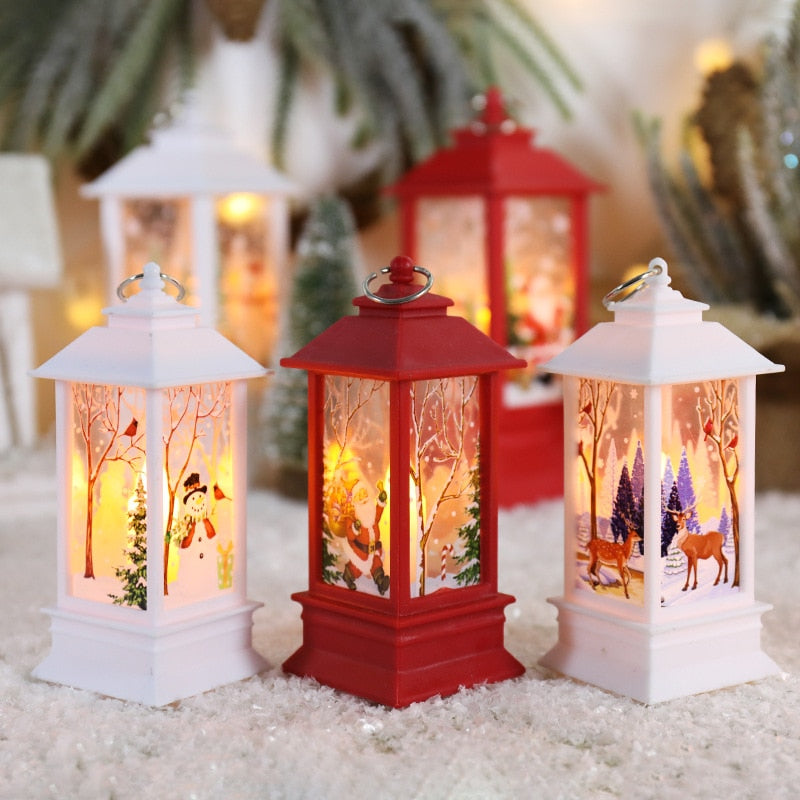 Santa Claus Snowman Lantern Light